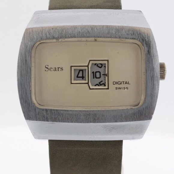 Vintage Sears Men's Jump Hour Digital Mechanical Wristwatch EB 8800 Swiss - Picture 1 of 5